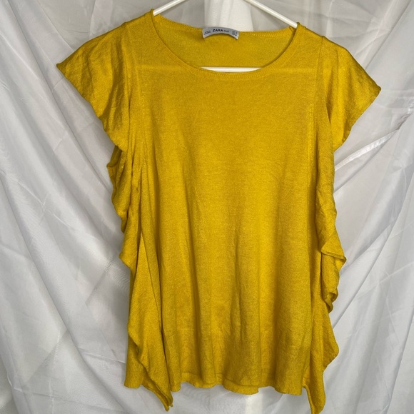 ZARA | Yellow Ruffle Short Sleeve Knit Top | Size Small - Picture 3 of 6